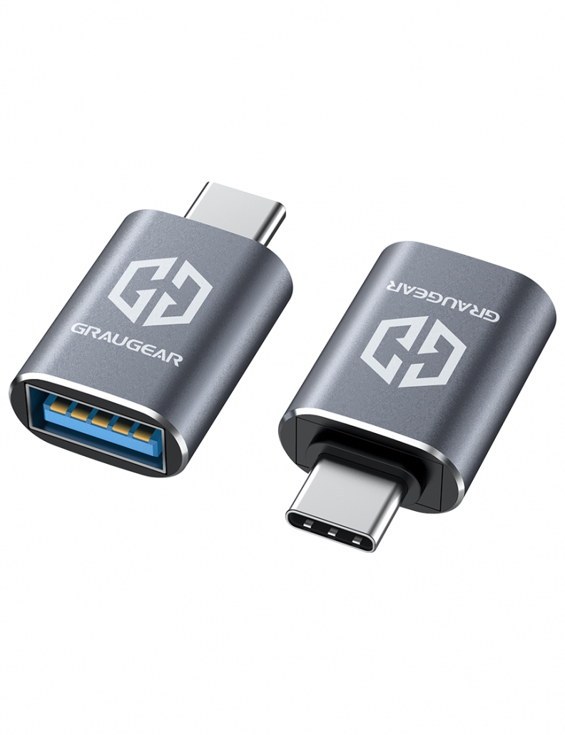 GrauGear G-AD-ATC-10G-2 USB 3.2 Gen2 USB-A auf USB-C Adapter 10 Gbit/s 2 Stück Grau