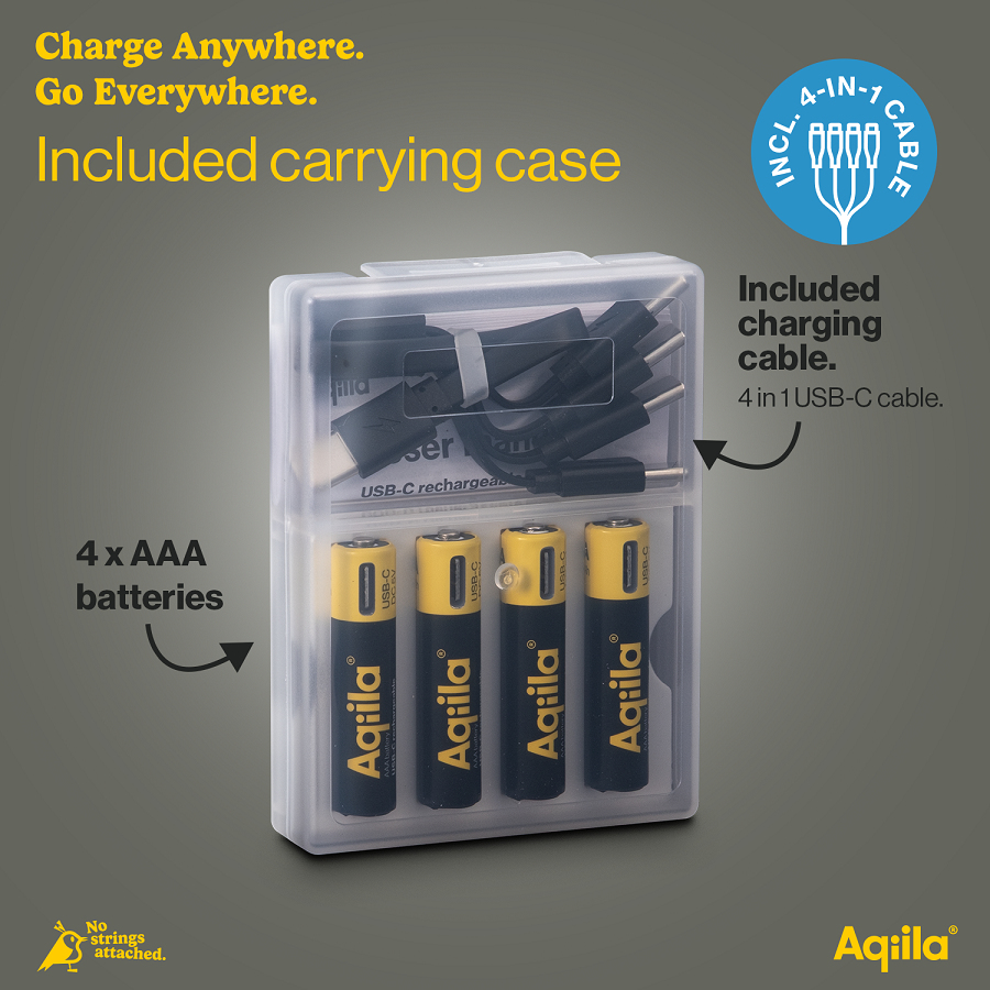 AQIILA AQ60AAA374C4 AAA Akku 600 mAh 1.5 V USB-C Schwarz, Gelb