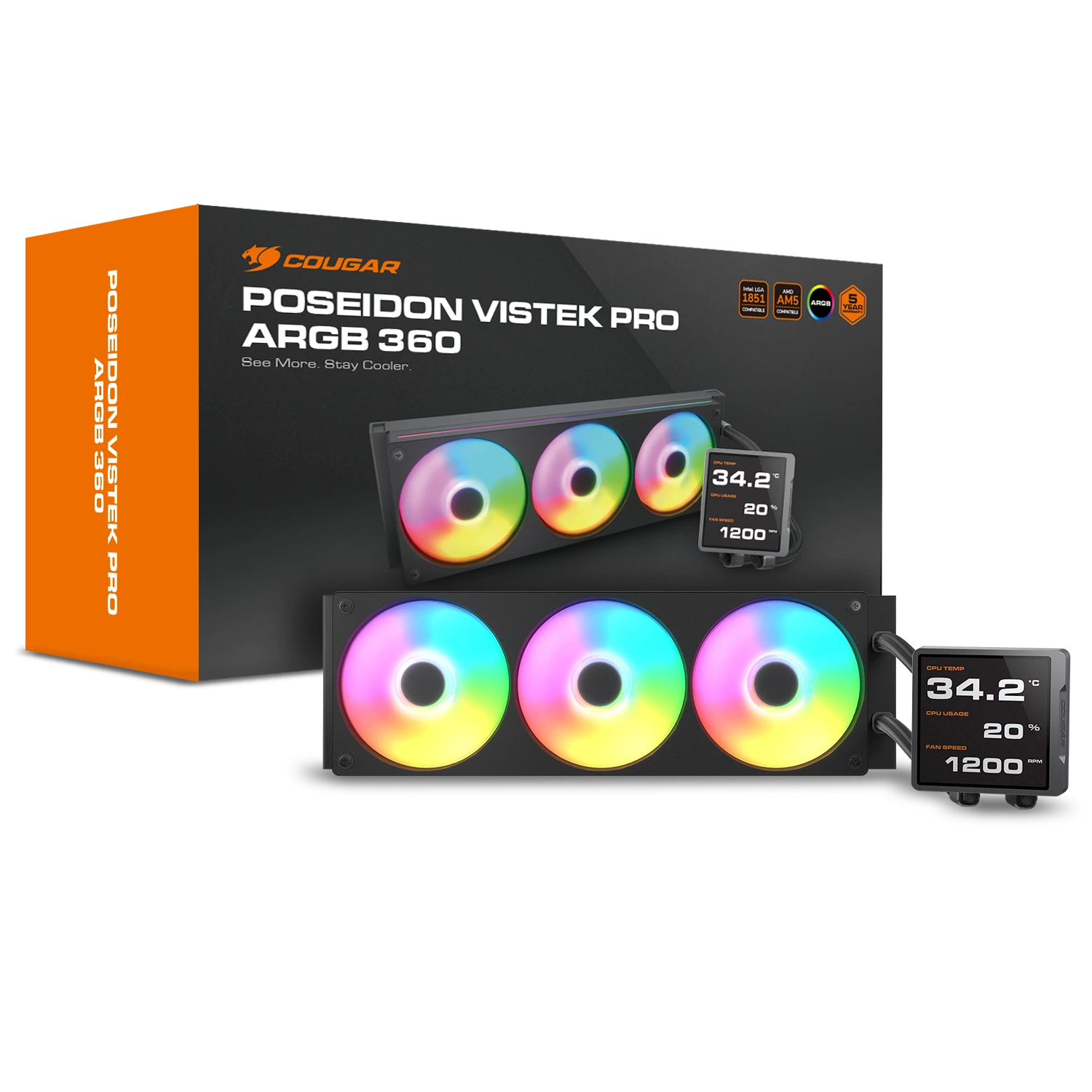 Cougar Poseidon Vistek Pro 360 ARGB All-in-One-Flüssigkeitskühler Schwarz