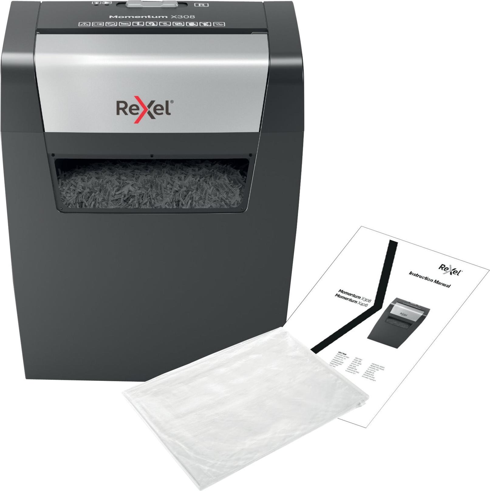 Rexel Momentum X308 Aktenvernichter 8 Blatt Kreuzschnitt 5 x 42 mm Schwarz