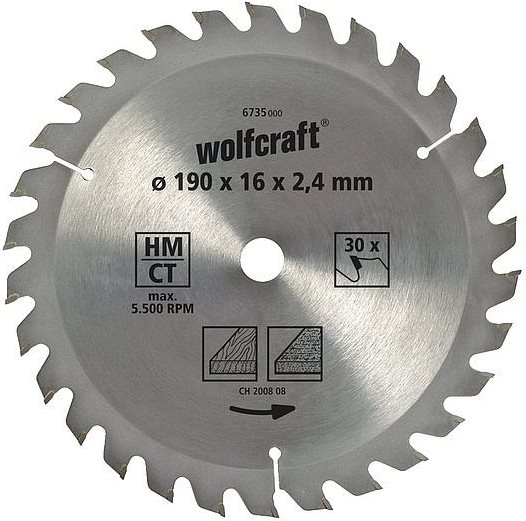 Wolfcraft 6735000 Hartmetall Kreissägeblatt 190 x 16 mm Zähneanzahl: 30 1 St.