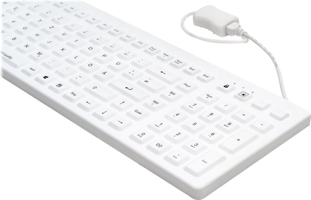 GETT CleanType Prime Pro+ Silikon-Tastatur USB IP68 Beleuchtet 110 Tasten Deutsch Weiß