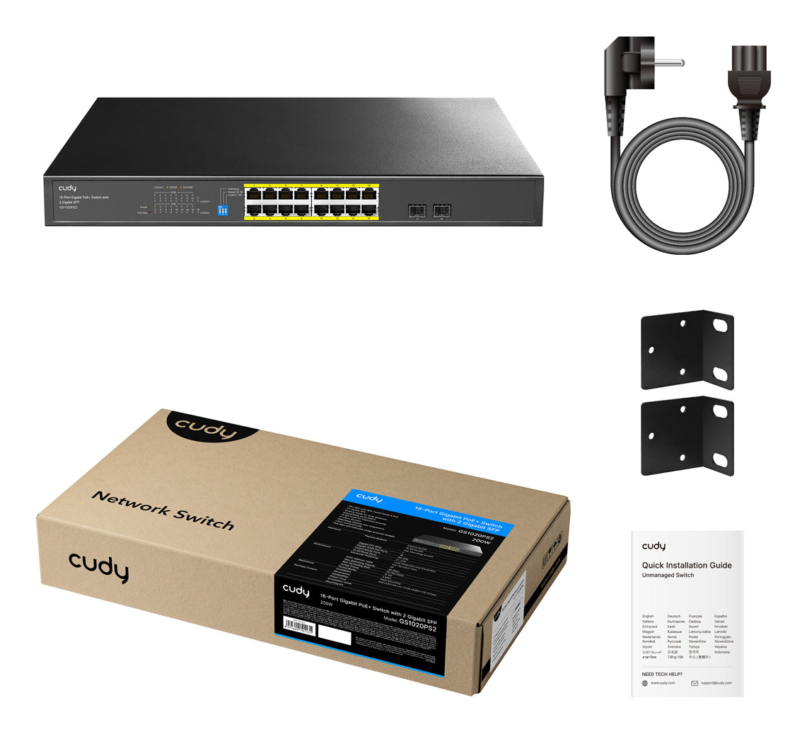 Cudy GS1020PS2 Gigabit PoE Switch 16 Ports Schwarz
