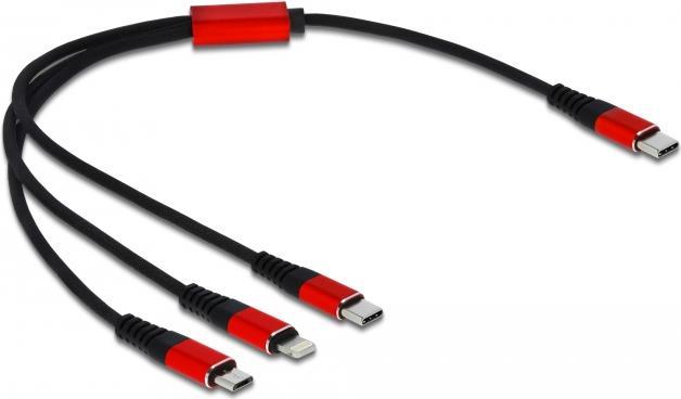 Delock USB Ladekabel 7,60cm (3") 1 USB Type-C™ zu Lightning™ / Micro USB / USB Type-C™ 30 cm (86710)