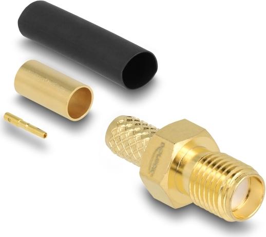 Delock SMA Buchse zum Crimpen LMR200mit passendem Schrumpfschlauch (91784)