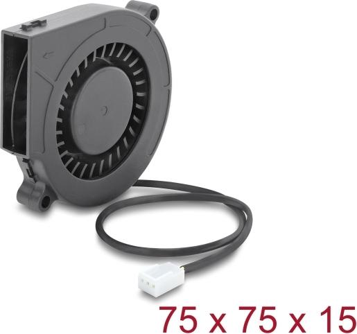 Delock Radiallüfter / Lüftergebläse 12 V DC 75 x 75 x 15 mm mit 3-Pin Lüfteranschluss, schwarz (67493)
