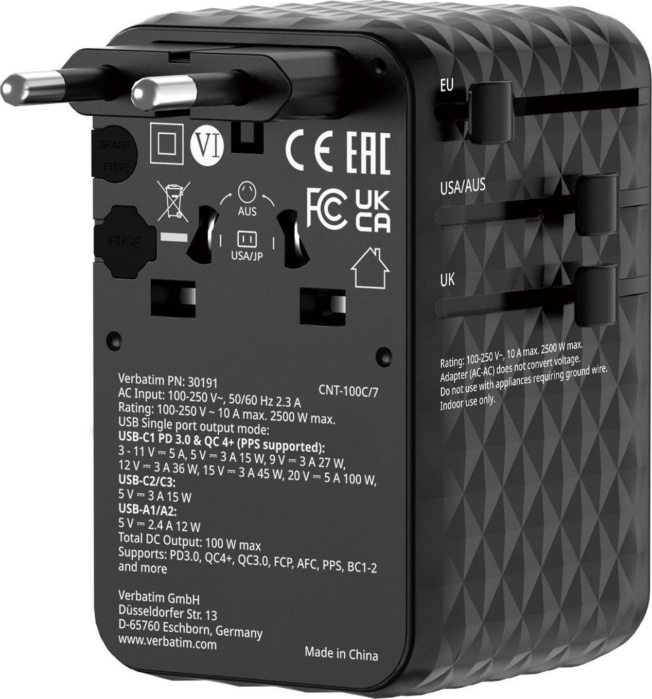 Verbatim Charge´n´ Travel 100W Universal Adapter with (30191)