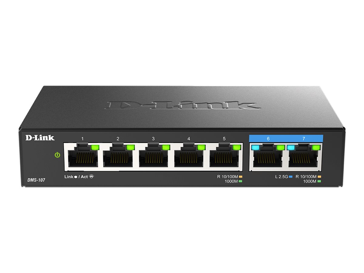 D-Link DMS-107 Netzwerk-Switch 7 Ports Unmanaged 5x Gigabit + 2x 2.5GBase-T Schwarz