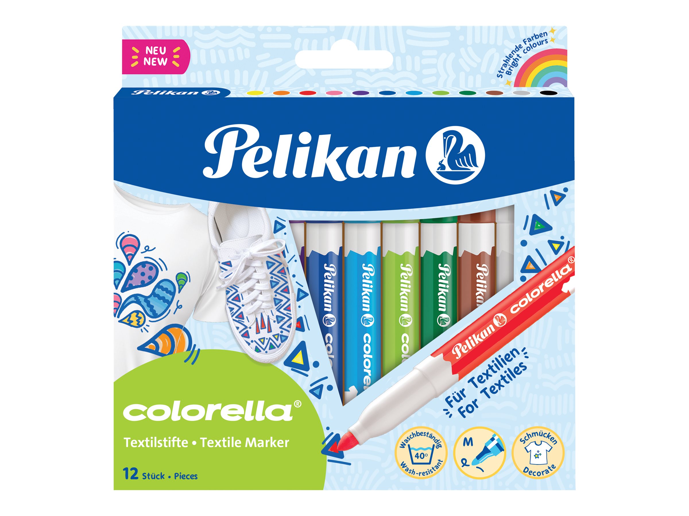 Pelikan Colorella Textilmarker, 12er Kartonetui, mittlere Strichbreite, 12 gemischte Farben