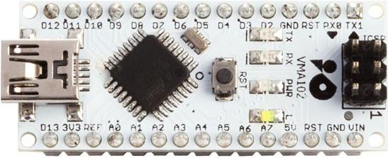 Whadda ATmega328. Prozessortaktfrequenz: 16 MHz, Prozessor: ATmega328. Flash-Speicher: 0,032 MB. Formfaktor: Arduino. DC input Spannung: 20 V, Ausgangsstrom: 40 mA. Dimensionen Tafel: 18 x 45 mm, Gewicht: 5 g, Breite: 18 mm (WPB102)