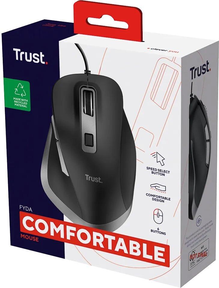 Trust Fyda Comfort Kabelgebundene Maus Optisch 5000 DPI 6 Tasten Rechtshänder 1,5 m USB Schwarz