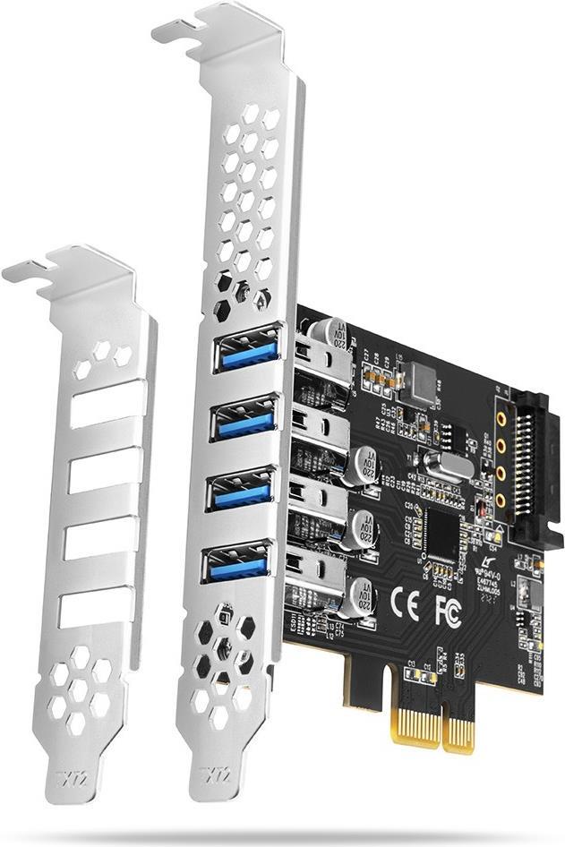 AXAGON PCEU-43RS PCIe Adapter 4x USB3.0 UASP VIA, 15-pin SATA Stromversorgung (PCEU-43RS)