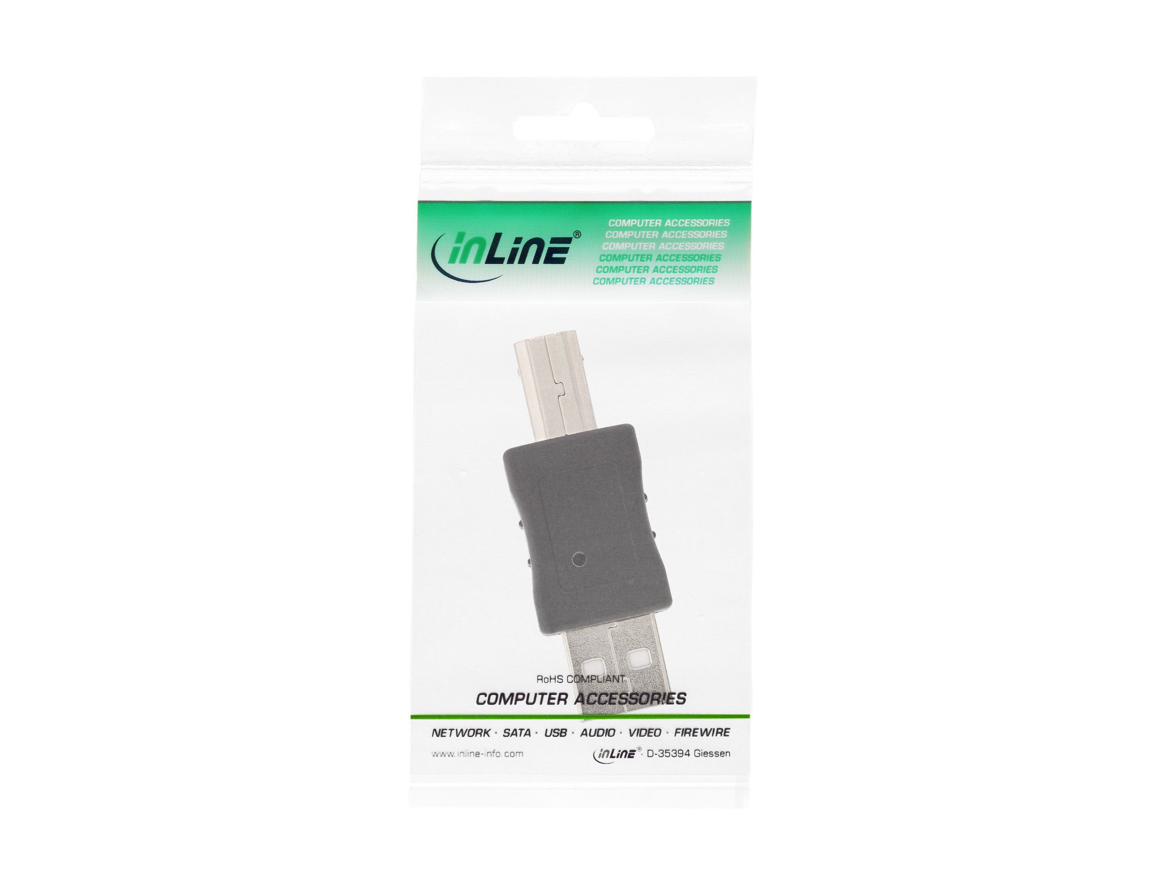 InLine USB 2.0 Adapter, USB Typ A auf USB Typ B, Schwarz