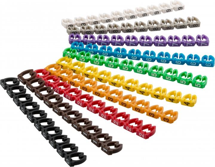 Goobay Kabelmarker-Clips "Ziffern 0-9", für Kabeldurchmesser bis 6 mm, 6 mm - farbige Kennzeichnungsringe 10x 10 Stück zum Markieren von z.B. Netzwerkkabeln (72515)