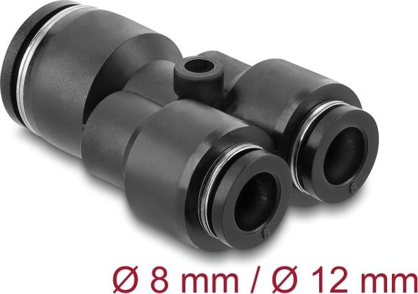 Delock Pneumatik Steckverbinder 2 x 8 mm zu 1 12 mit Befestigungsloch (60753)