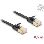 Delock RJ45 Netzwerkkabel Cat.6A Stecker zu Stecker mit robuster Rastnase und Cat.7 Rohflachbandkabel U/FTP 0,5 m schwarz (80344)