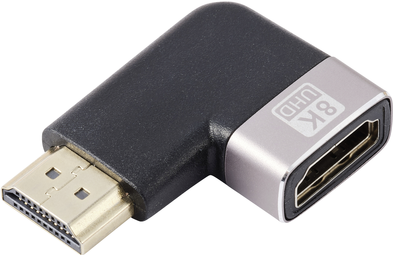 SpeaKa Professional SP-11302004 HDMI Adapter [1x HDMI-Stecker - 1x HDMI-Buchse] Schwarz, Silber UHD 8K @ 60 Hz, UHD 4K @ 120 Hz 90° nach rechts gewinkelt (SP-11302004)