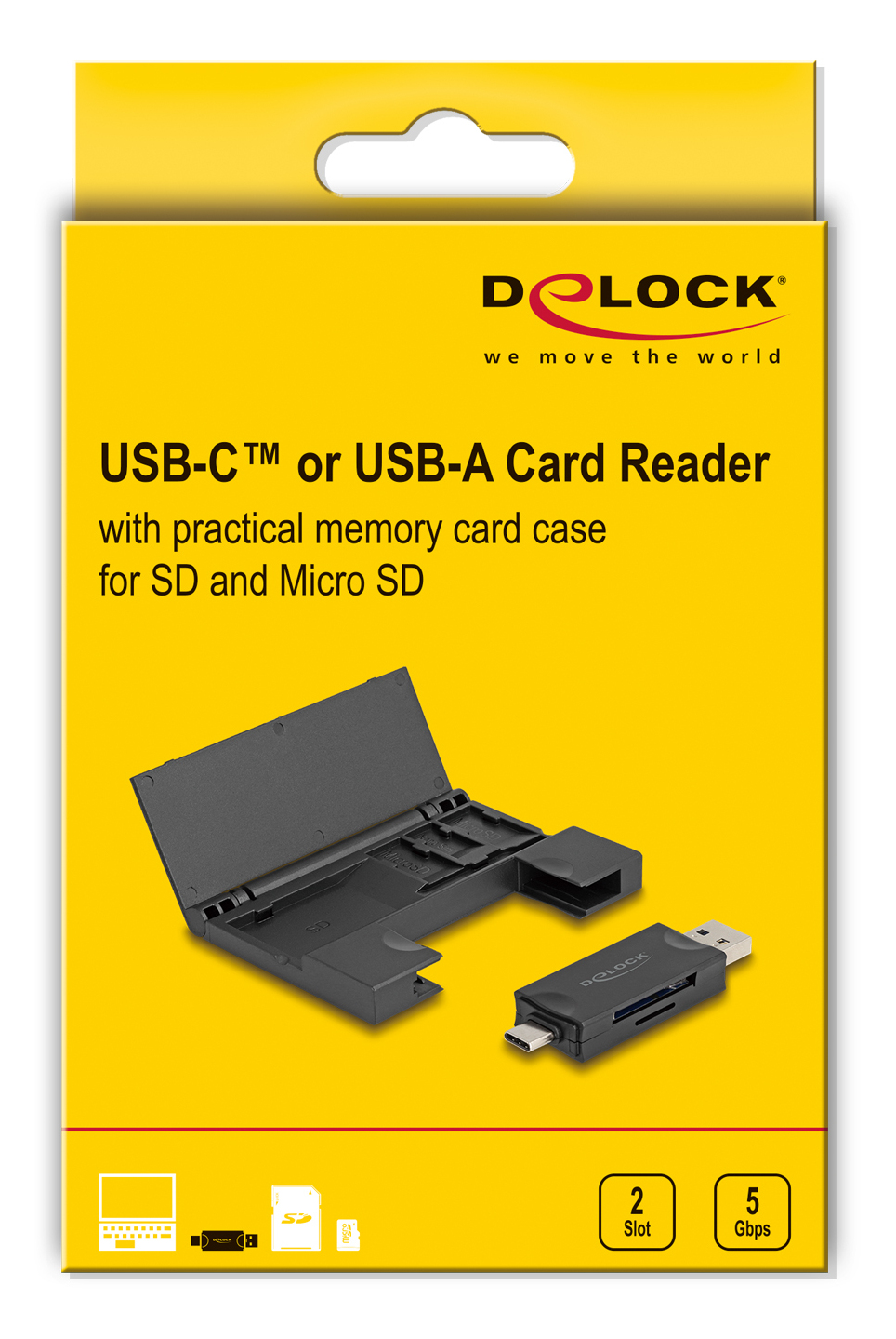 Delock Kartenleser USB 3.2 Gen 1 USB Type-C / Type-A SD microSD Schwarz