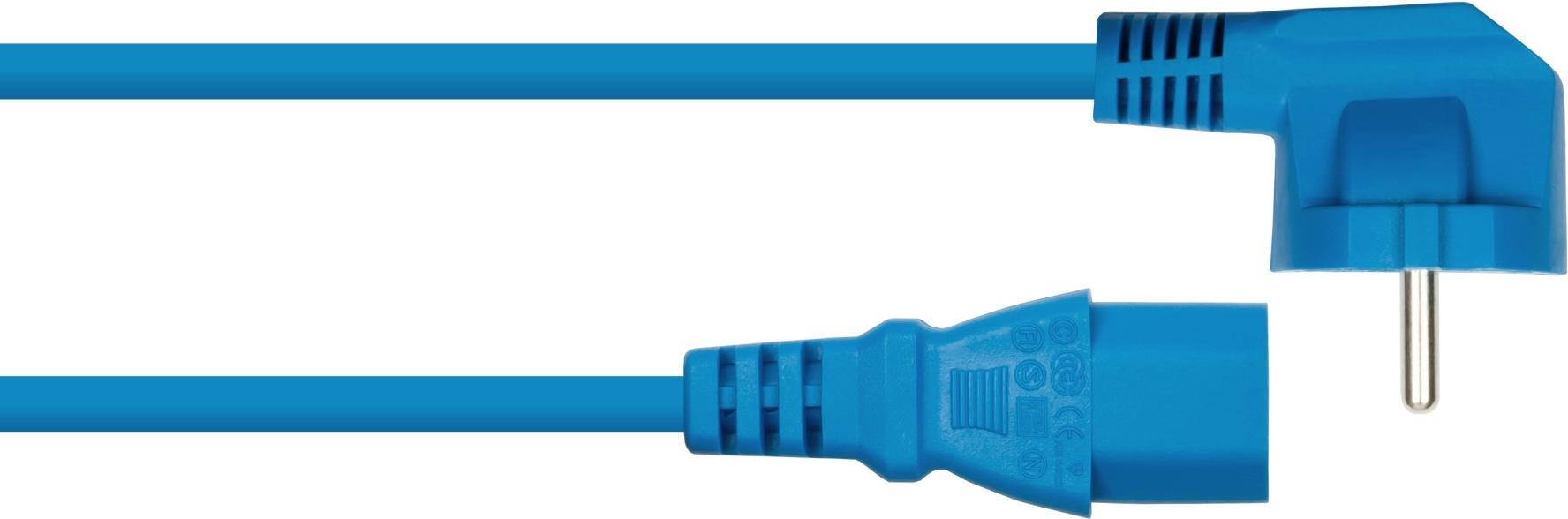 kabelmeister Netzkabel Schutzkontakt-Stecker Typ E+F (90° gew.) an Kaltgeräte-Buchse C13, blau, 1,0 (SK0130-B050)