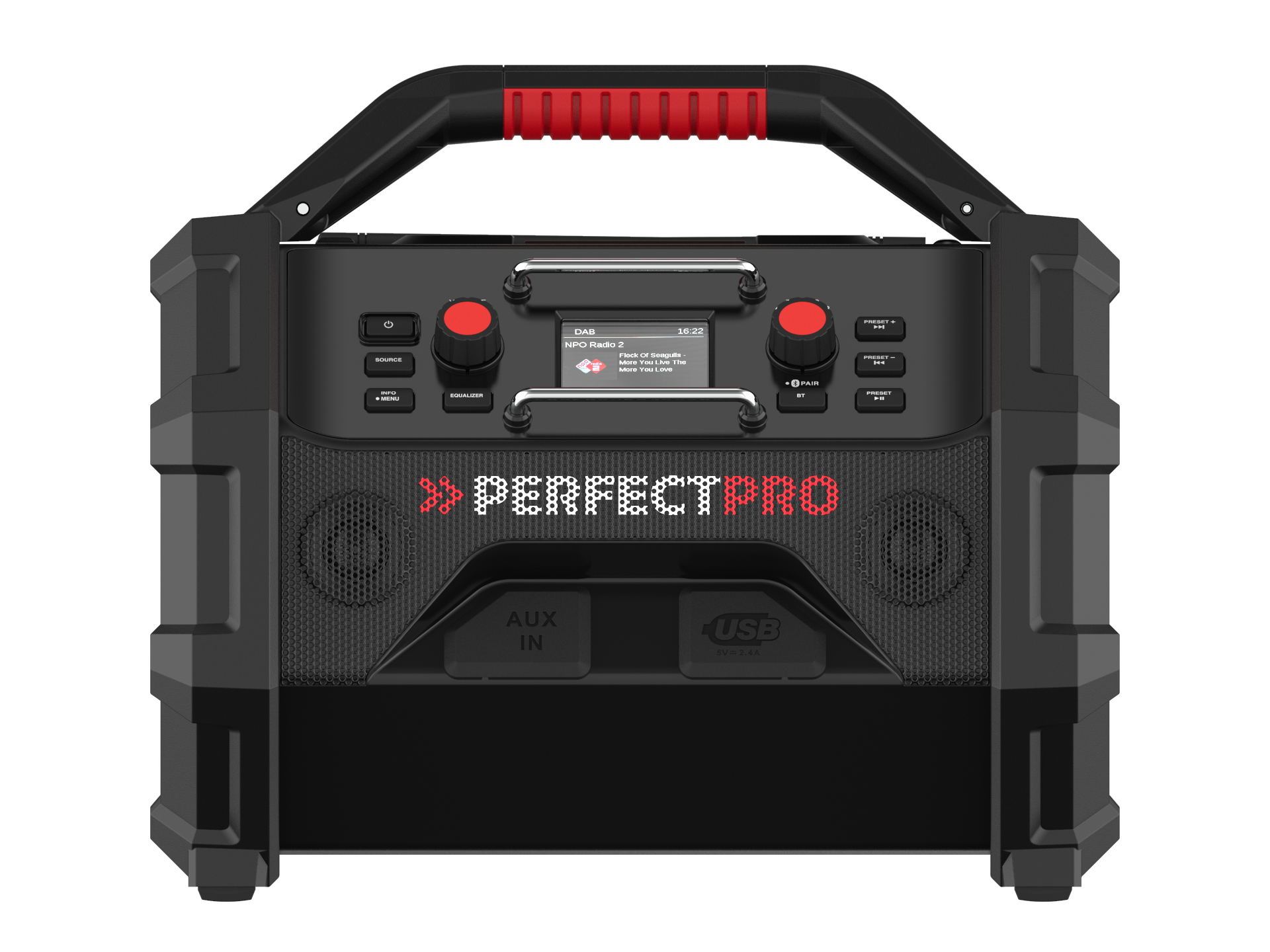PerfectPro Rocktagon OCT-18V Baustellenradio DAB+ FM Bluetooth 30W IP65 Schwarz Rot