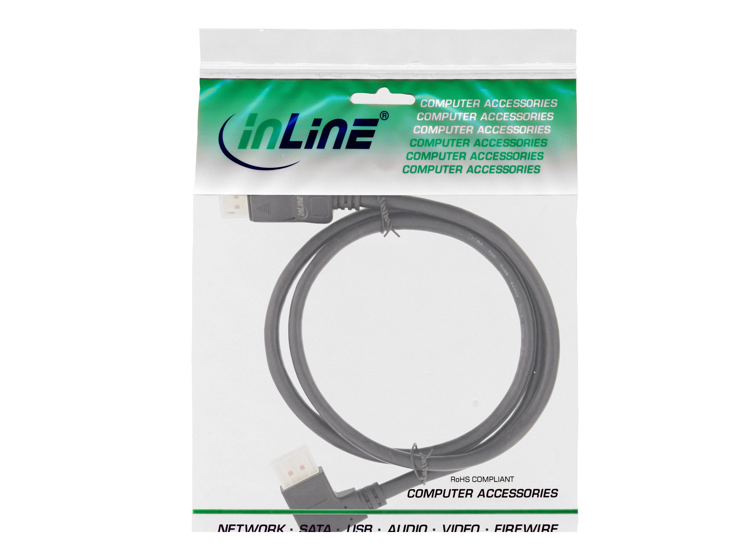 InLine DisplayPort 1.4 Kabel 1 m links gewinkelt auf gerade 8K Schwarz