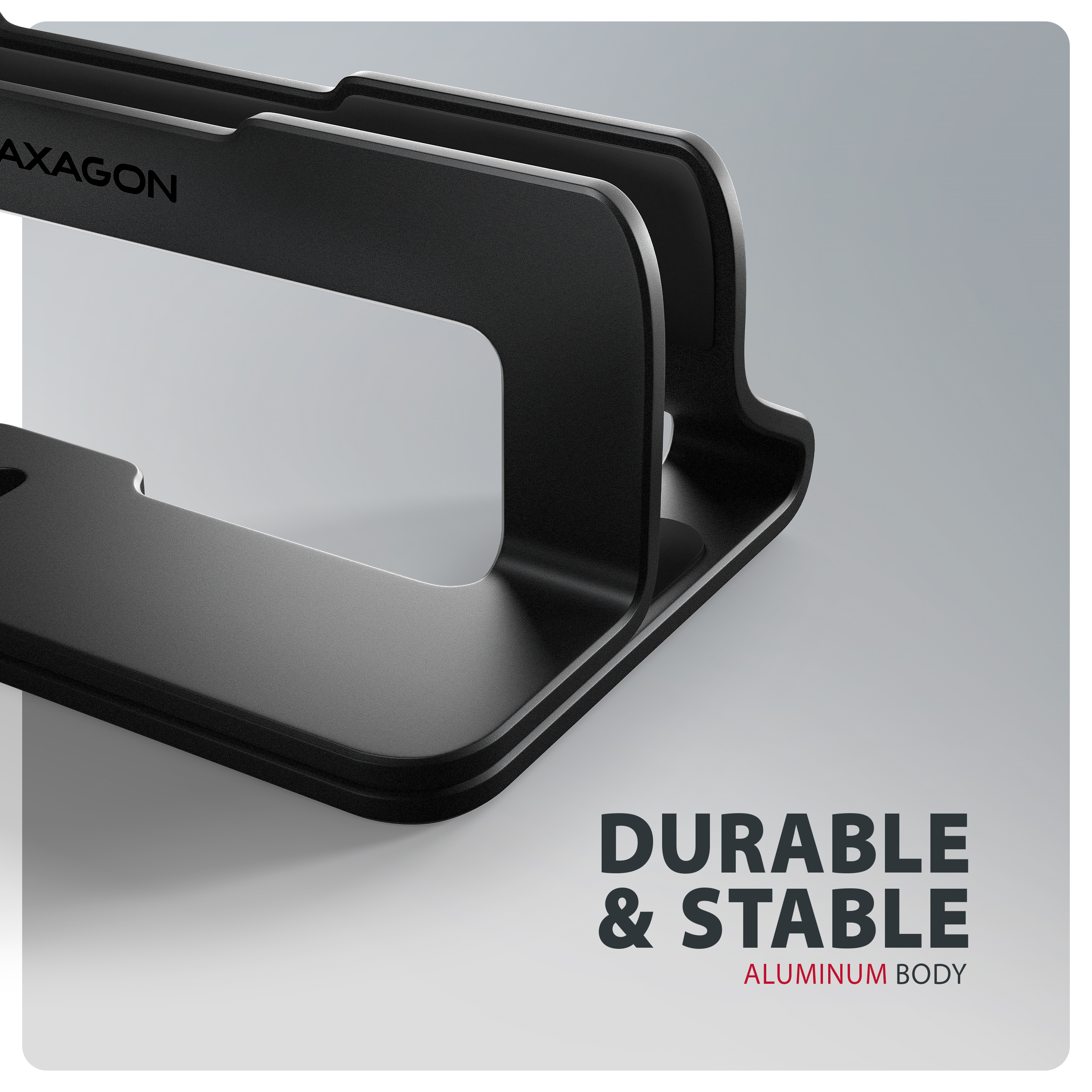 AXAGON STND-VB Vertikaler Laptop-Ständer Aluminium einstellbare Breite 10"–17.3" Schwarz