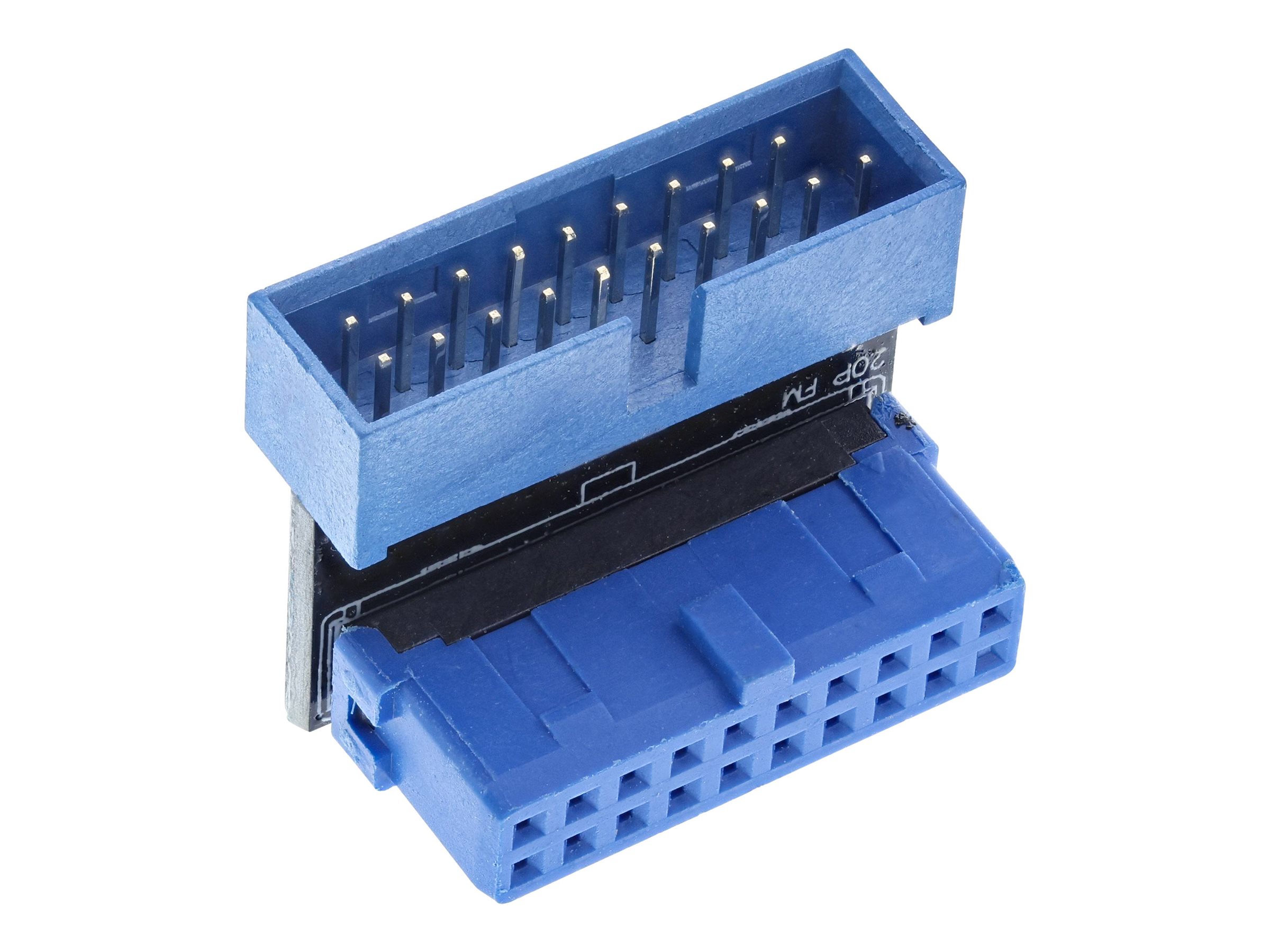 InLine Interner USB 3.0 Adapter 20-polig Pfostenanschluss Stecker auf Buchse nach unten gewinkelt Schwarz, Blau