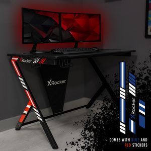 X-Rocker Ocelot Gaming-Schreibtisch 115 x 73,5 cm Stahl Carbonfaser Schwarz, Blau, Rot