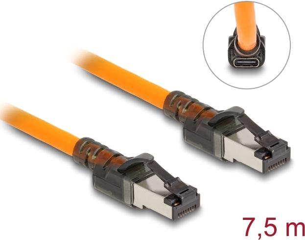 Delock RJ45 Netzwerkkabel mit USB Type-C™ Portfinder Funktion Self Tracing Cat.6A S/FTP 7,5 m orange (80415)