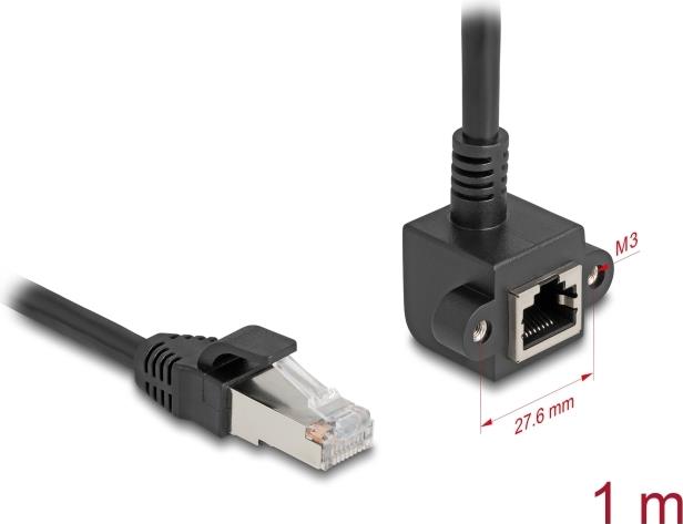 Delock Netzwerk Verlängerungskabel RJ45 Stecker zu RJ45 Buchse 90° gewinkelt Cat.6 F/UTP 1 m schwarz (81097)