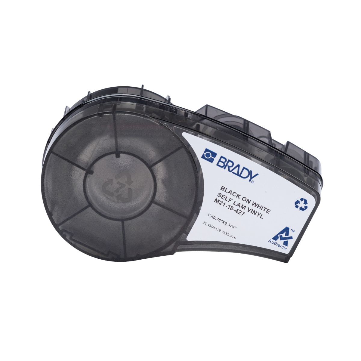 Brady M21-18-427 Selbstlaminierendes Vinyl-Druckeretikett 25,4 x 19,05 mm 121 Stück Schwarz auf Weiß/Transparent