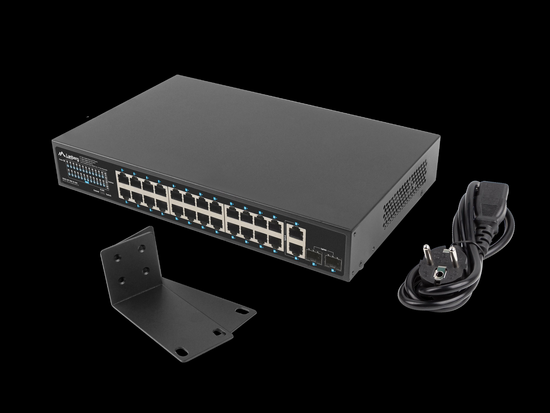 Lanberg RSGE-24P-2GE-2S-360 24-Port Gigabit Switch PoE+ Schwarz