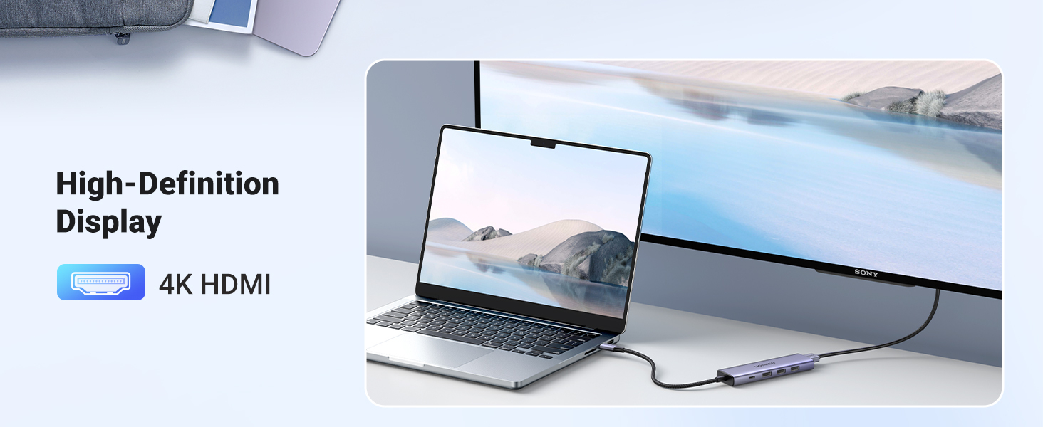Ugreen Dockingstation USB-C HDMI 4K 3x USB 3.0 PD 100W Aluminium Grau
