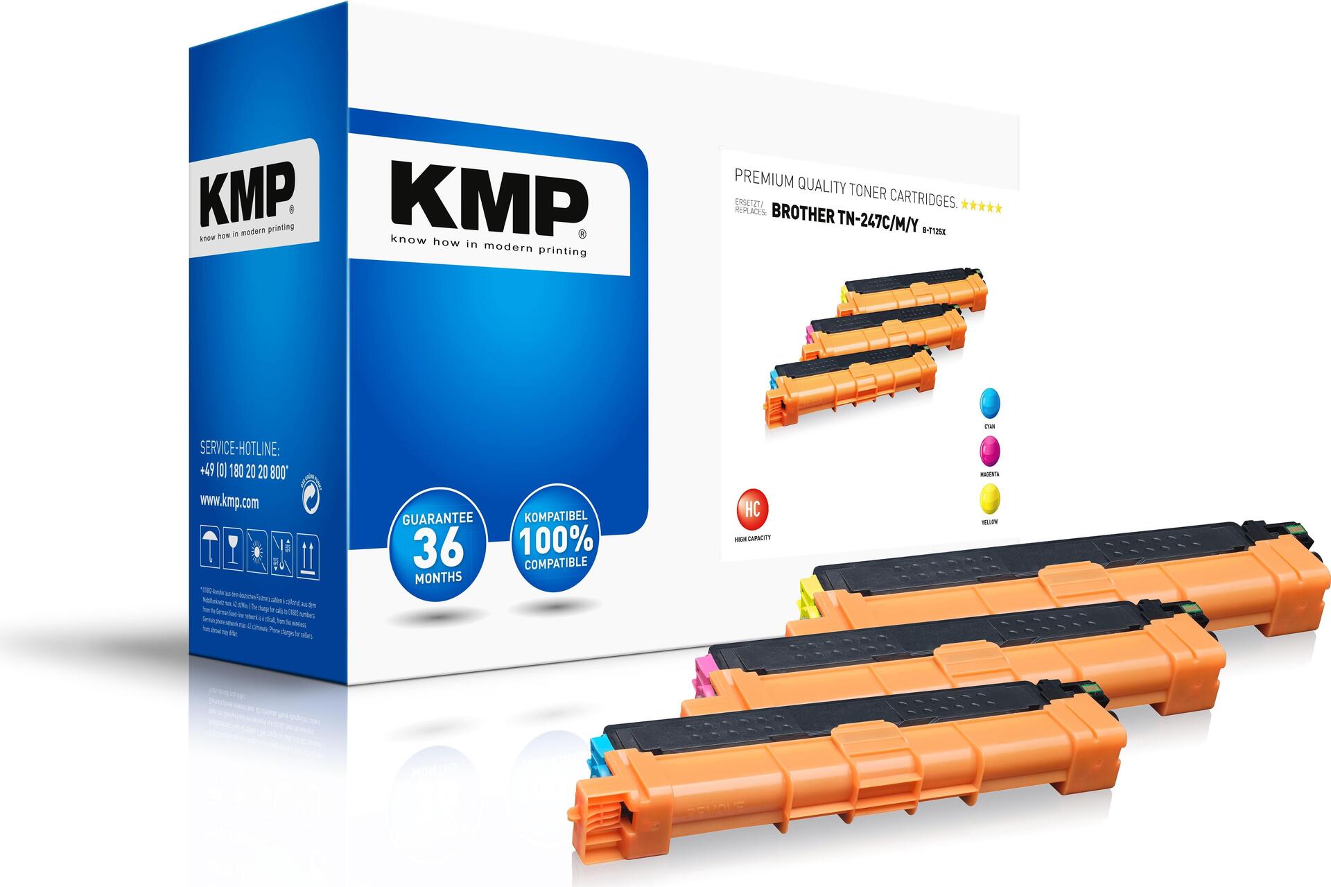 KMP Toner Kombi-Pack ersetzt Brother TN-247C, TN-247M, TN-247Y, TN247C, TN247M, TN247Y Kompatibel Cyan, Magenta, Gelb 2300 Seiten B-T125X (1268,3030)