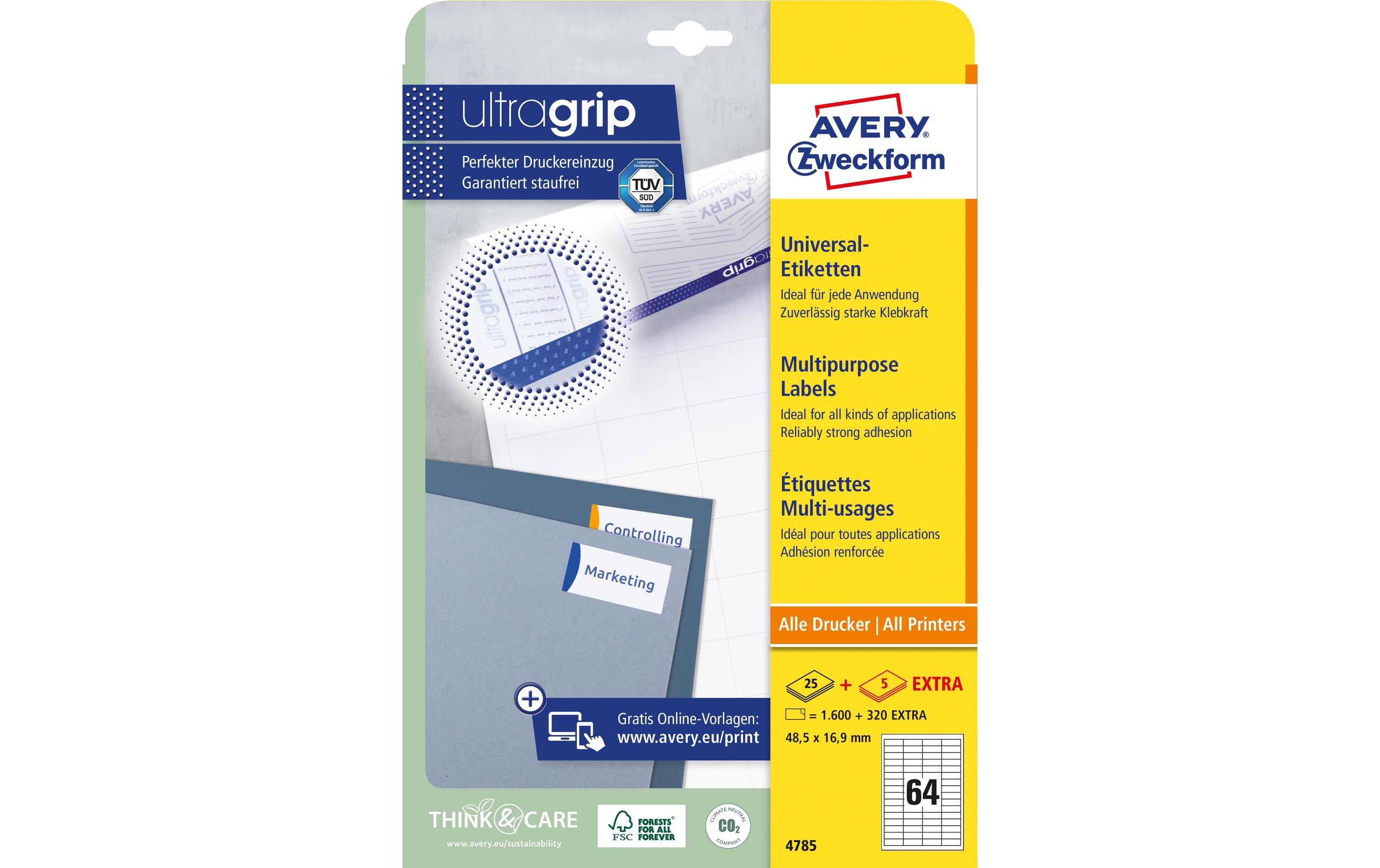 Avery Zweckform Universal-Etiketten 4785 A4 30 Blatt 48,5 x 16,9 mm Weiß