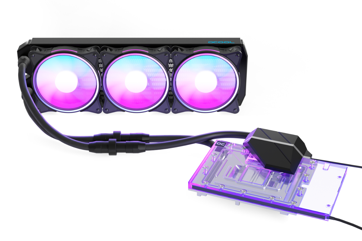 Alphacool Eiswolf 2 AIO All-in-One-Flüssigkeitskühler 360 mm RTX 4080 Founders Edition mit Backplate Schwarz Transparent