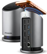 AXAGON HMC-WL9 USB-Hub – USB-C 10?Gbps – Qi-Ladepad 15?W – 3× USB-A – 1× USB-C – HDMI/DP 4K/60?Hz – RJ-45 GLAN – PD 100?W – USB-C-Kabel 60?cm – Grau