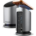 AXAGON HMC-WL9 USB-Hub – USB-C 10?Gbps – Qi-Ladepad 15?W – 3× USB-A – 1× USB-C – HDMI/DP 4K/60?Hz – RJ-45 GLAN – PD 100?W – USB-C-Kabel 60?cm – Grau