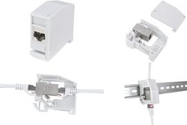 LogiLink Hutschienen-Adapter mit 1 Keystone Modul, hellgrau für 2x RJ45-Module Kat.6A, aus Kunststoff, mit Erdungsfeder - 1 Stück (MP0056)