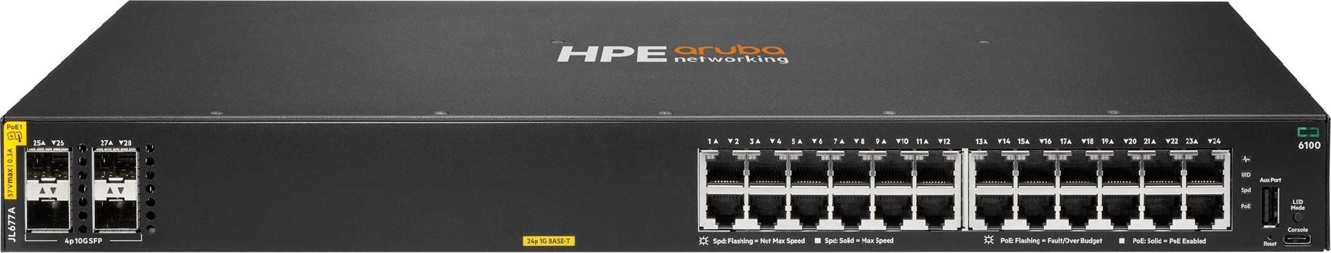 HPE Aruba CX 6100 24G Class4 PoE 4SFP+ Managed Switch Schwarz