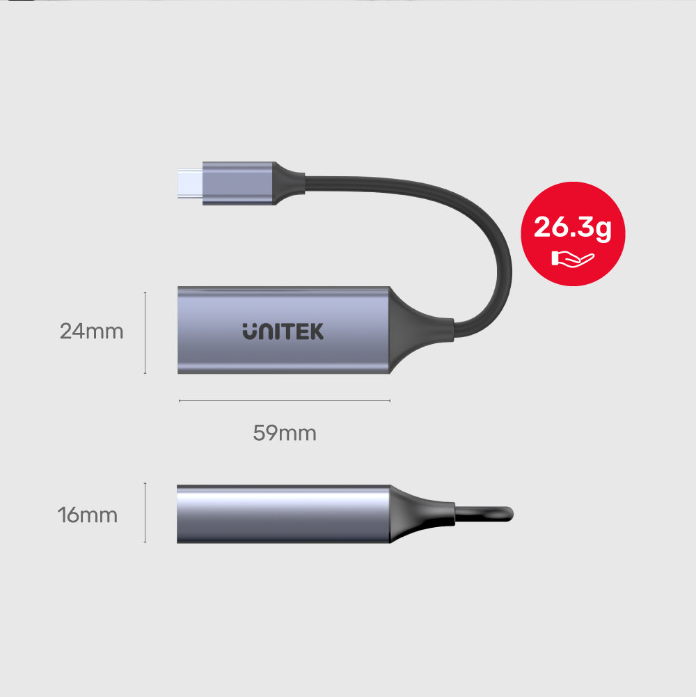 Unitek U1323A USB-C Netzwerkadapter Gigabit Ethernet RJ45 mit PD 100W Space-grau