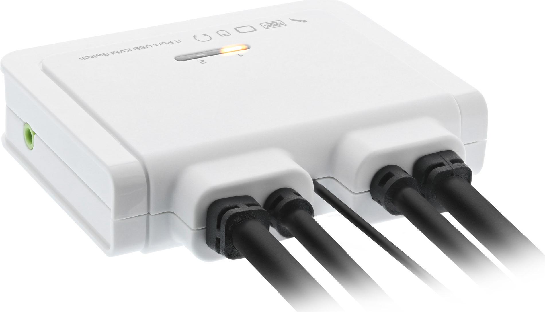 InLine 62613I KVM-Switch HDMI 4K 2 Port mit Audio und USB Weiß