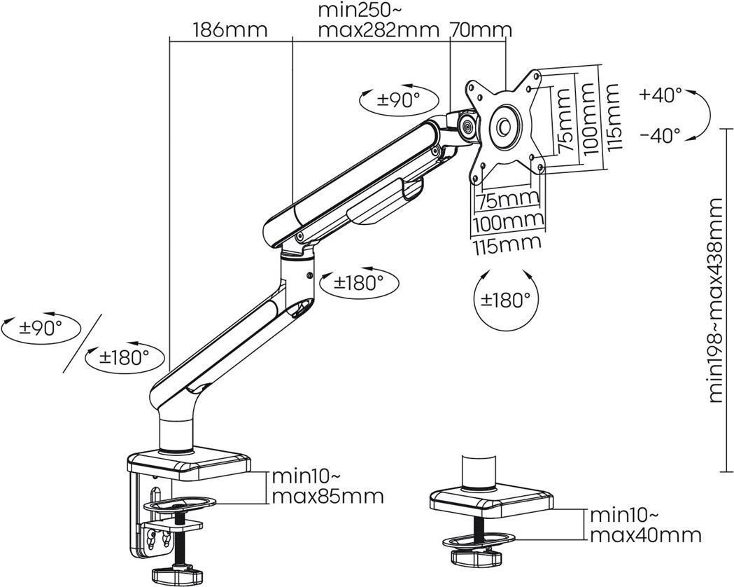 Ergo Office ER-451 Monitorhalterung mit Gasfeder Halterung für 17-32" Bildschirme bis zu 9 kg Monitorarm Doppelarm Tischhalterung Schwenkbar Neigbar Drehbar VESA 75x75 und 100x100 (ER-751)