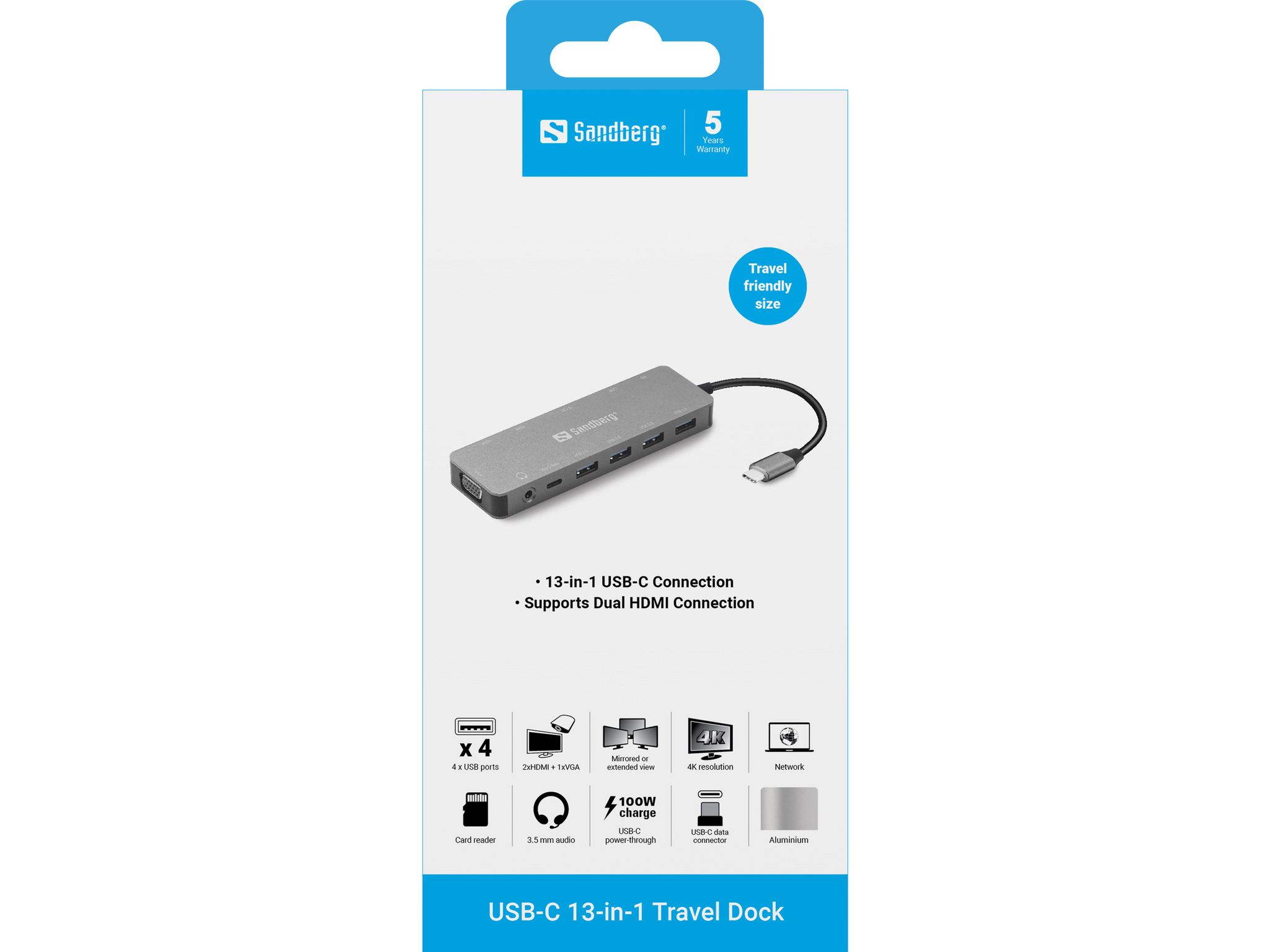 Sandberg 13-in-1 Dockingstation USB-C HDMI VGA 100Mb LAN Grau