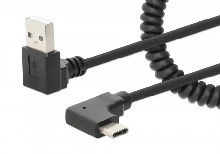 Manhattan Spiralkabel USB-A auf USB-C 1 m Schwarz