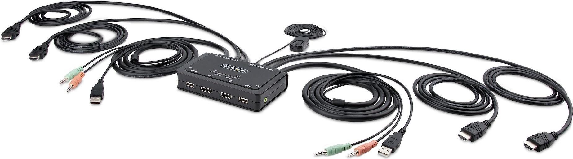 STARTECH.COM 2-Port Dual Monitor HDMI KVM Switch 4K 60Hz KVM mit 1,5m Integrierten Kabeln USB-A/HDMI/Audio HDMI KVM Switch (C2-DH46-UA2-CBL-KVM)