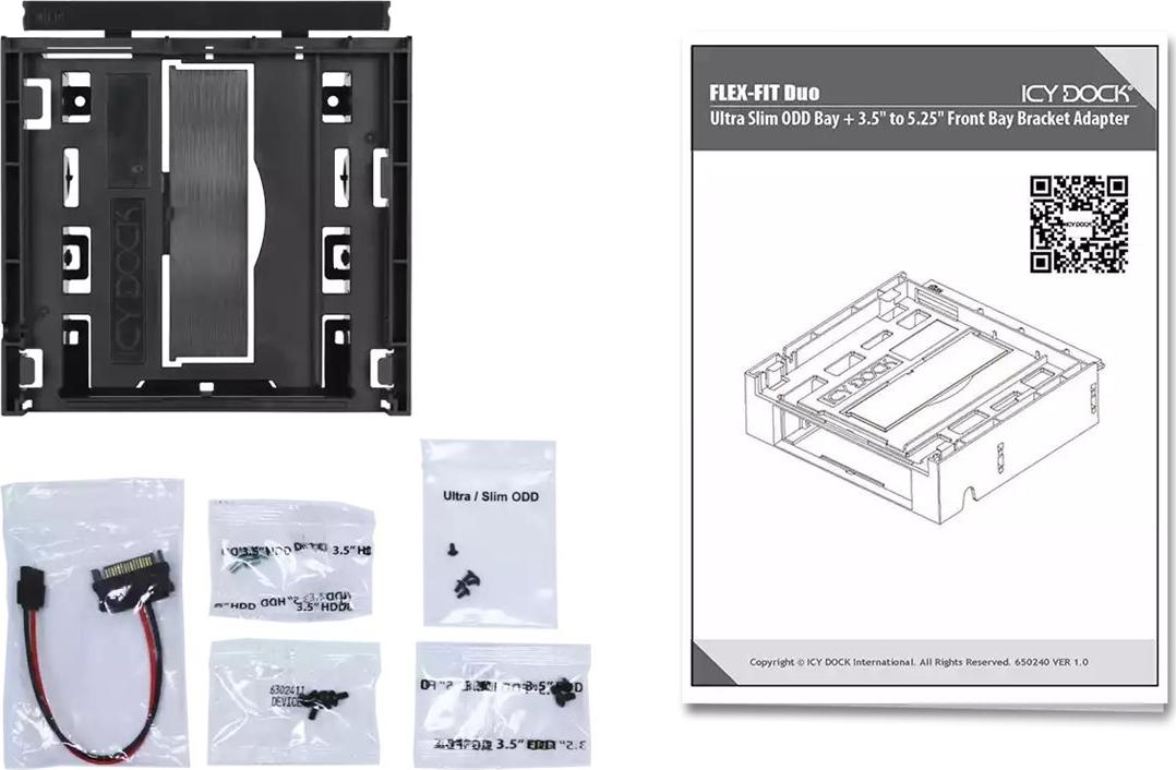 ICY Dock FLEX-FIT Duo MB343SPO Laufwerksschachtadapter 5,25" auf 1x 3,5" und 1x 5,25" Slim Line Schwarz