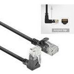 ACT Black 0.15 meters U/UTP CAT6A LSZH Slimline patch cable with RJ45 connectors 90? angled up to straight (DC4930)