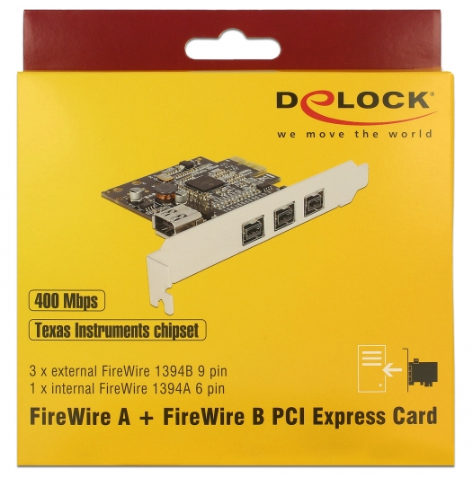 Delock FireWire-Adapter PCI Express x1 3x extern FireWire B + 1x intern FireWire A Schwarz, Silber