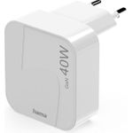Hama Schnellladegerät, GaN, 2x USB-C, faltbares Mini-Ladegerät, PD, 40 W, Weiß (00125148)
